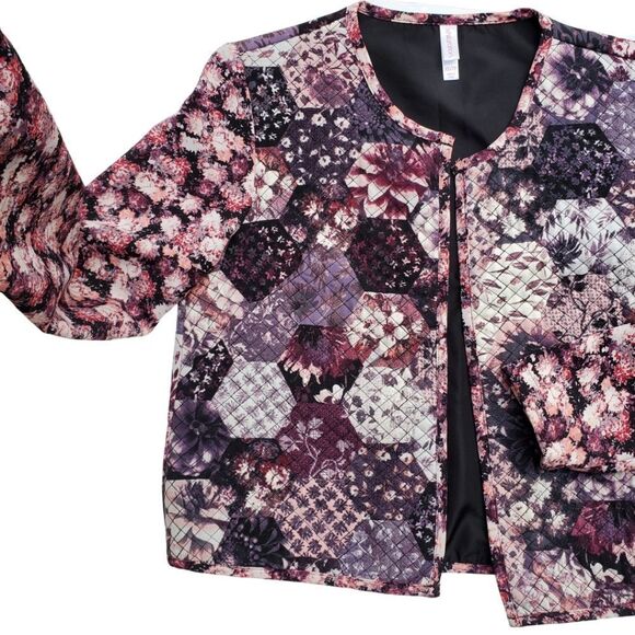 Quilted floral bomber jacket w/ mesh-like sleeves by No Boundaries / Junior's XS - Picture 3 of 7